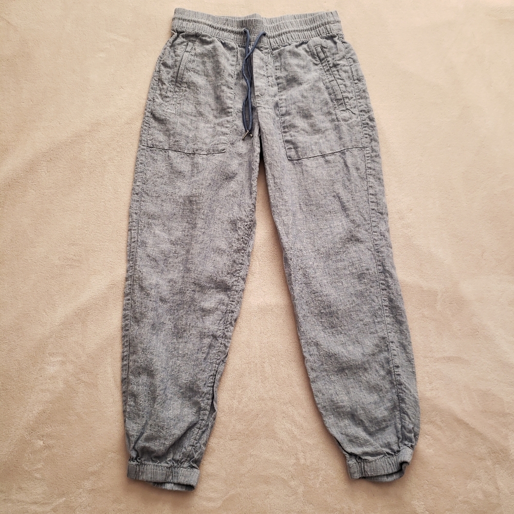 Athleta Blue Chambray Retreat Linen Pull On Jogger Pants